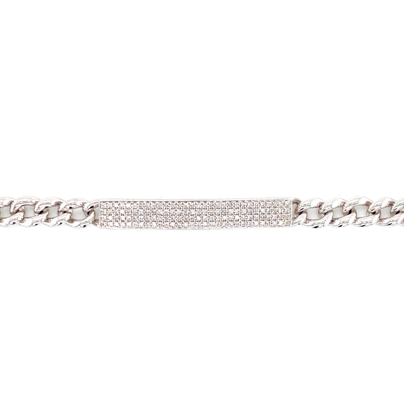 14K White Gold Diamond Plate Curb Link Bracelet
