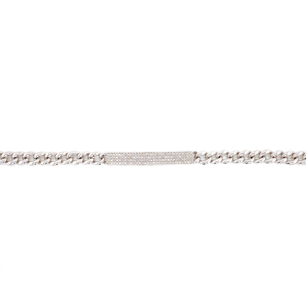 14K White Gold Diamond Plate Curb Link Bracelet