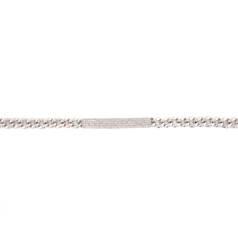14K White Gold Diamond Plate Curb Link Bracelet