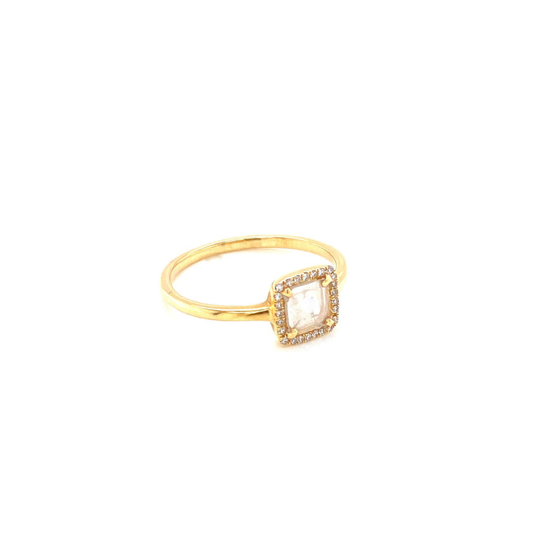 14K Yellow Gold Diamond + Square Moonstone Ring