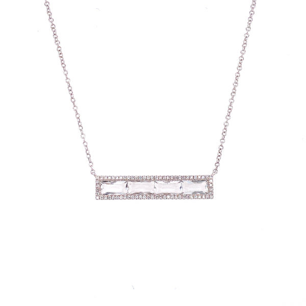14K White Gold Diamond + White Topaz Baguette Necklace-Necklaces-majolie-