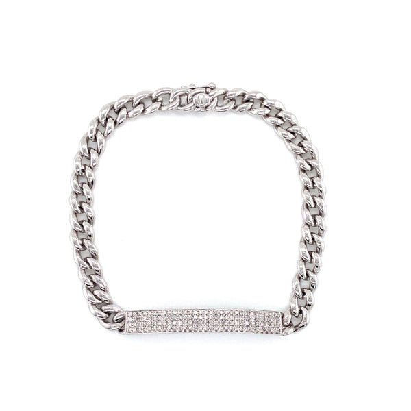 14K White Gold Diamond Plate Curb Link Bracelet