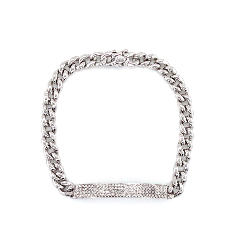 14K White Gold Diamond Plate Curb Link Bracelet