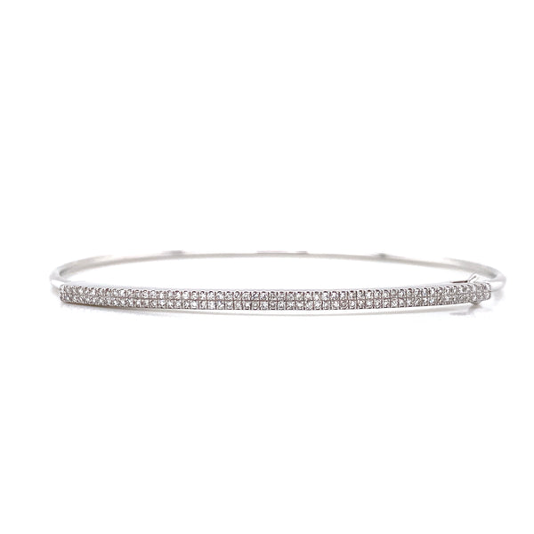 14K White Gold Diamond Double Row Pave Bar Bangle