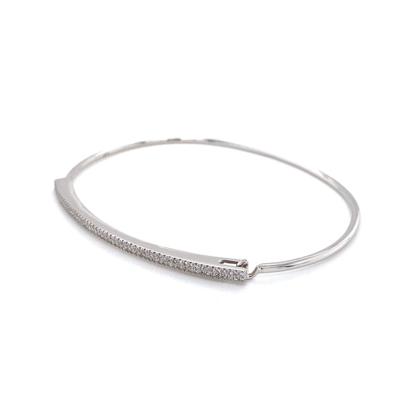 14K White Gold Diamond Double Row Pave Bar Bangle