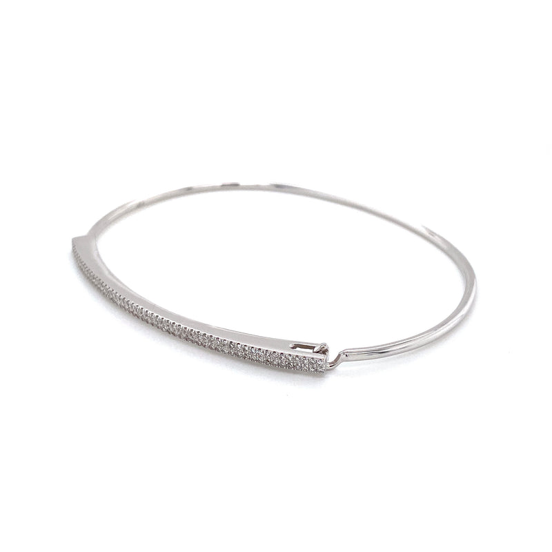 14K White Gold Diamond Double Row Pave Bar Bangle-Bangles-majolie-