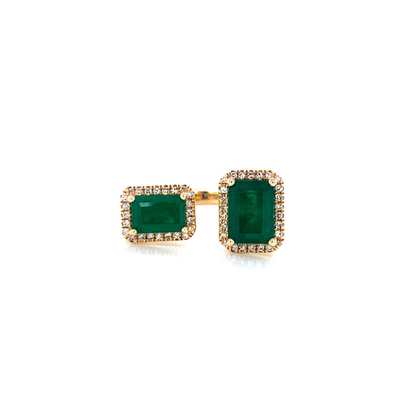 14K Yellow Gold Diamond + Emerald Double Cuff Ring