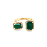 14K Yellow Gold Diamond + Emerald Double Cuff Ring