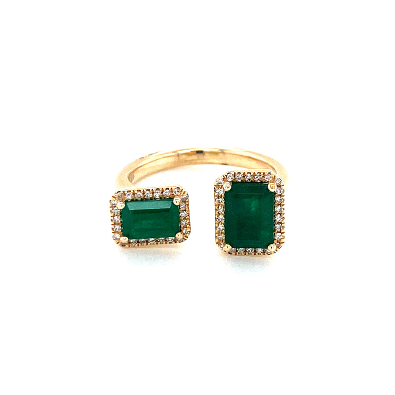 14K Yellow Gold Diamond + Emerald Double Cuff Ring-Rings-majolie-