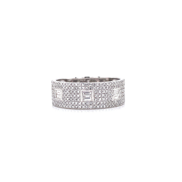 14K White Gold Round & Baguette Diamond Ring-Rings-aaron jewelry-WHITE GOLD-