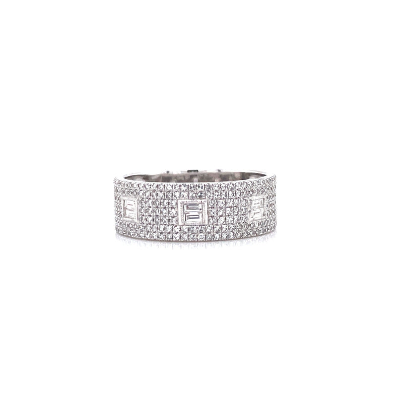 14K White Gold Round & Baguette Diamond Ring-Rings-aaron jewelry-WHITE GOLD-