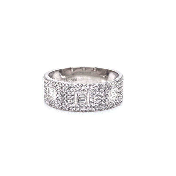 14K White Gold Round & Baguette Diamond Ring-Rings-aaron jewelry-