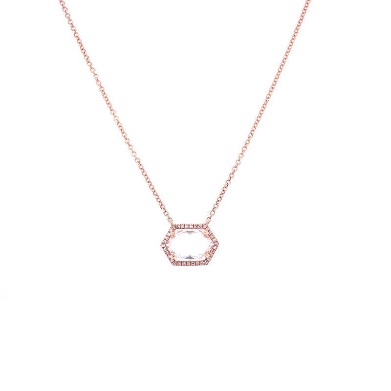 14K Rose Gold Diamond + White Topaz Hexagon Necklace-Necklaces-Maurice's Jewelers-ROSE GOLD-
