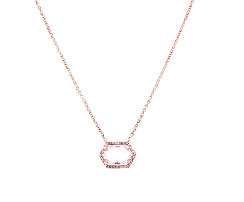 14K White Gold Diamond + White Topaz Hexagon Necklace-Necklaces-majolie-ROSE GOLD-