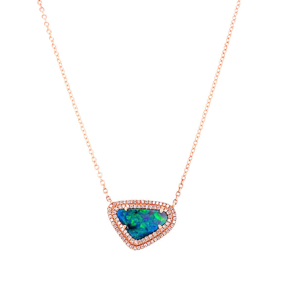 14K Rose Gold Diamond + Boulder Opal Necklace