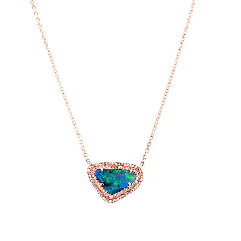 14K Rose Gold Diamond + Boulder Opal Necklace-Necklaces-Maurice's Jewelers-