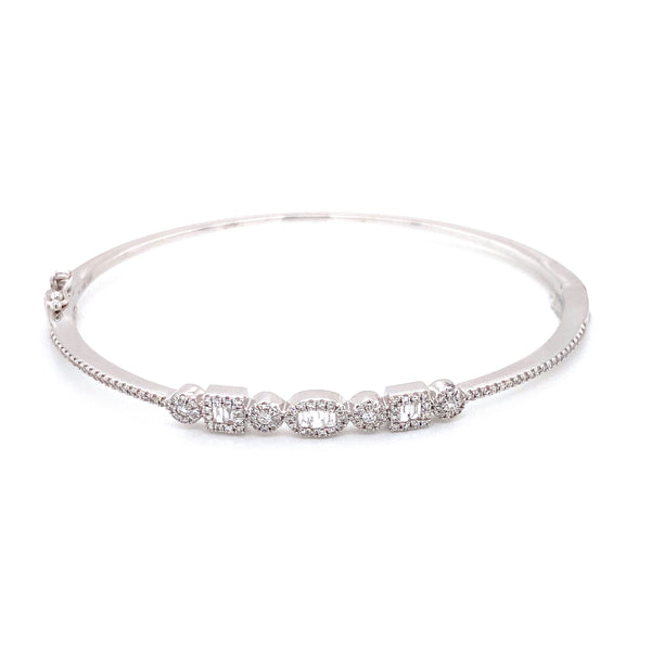 14K White Gold Round + Baguette Diamond Multi Shape Bangle-Bangles-majolie-