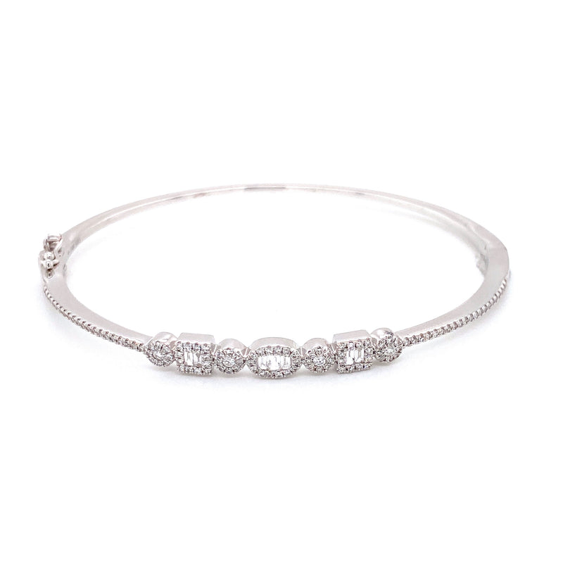 14K White Gold Round + Baguette Diamond Multi Shape Bangle-Bangles-majolie-
