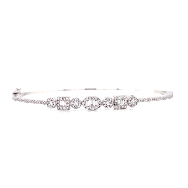 14K White Gold Round + Baguette Diamond Multi Shape Bangle-Bangles-majolie-