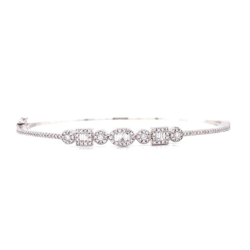 14K White Gold Round + Baguette Diamond Multi Shape Bangle-Bangles-majolie-
