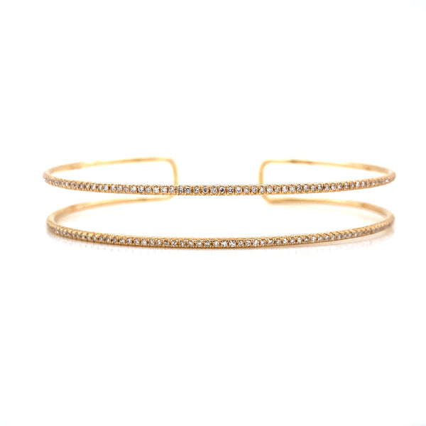 14K Yellow Gold Diamond Double Row Open Bangle