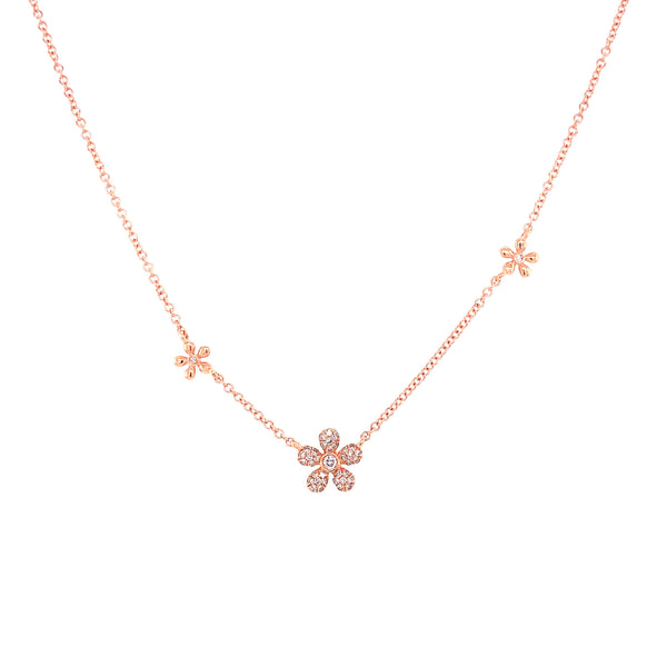 14K Rose Gold Diamond Multi Flower Necklace
