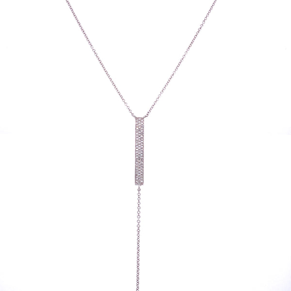 14K White Gold Pave Diamond Bar Lariat Necklace-Necklaces-majolie-