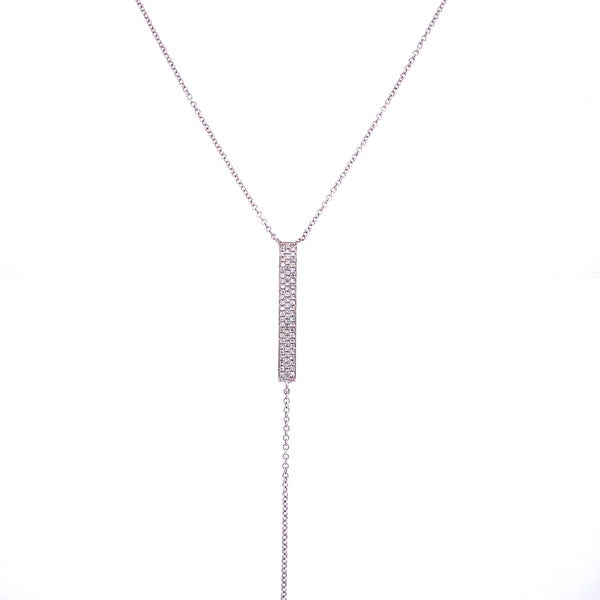 14K White Gold Pave Diamond Bar Lariat Necklace