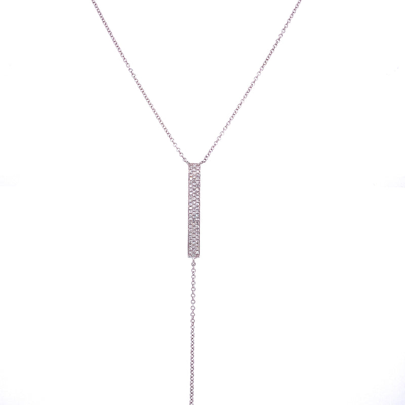 14K White Gold Pave Diamond Bar Lariat Necklace-Necklaces-majolie-