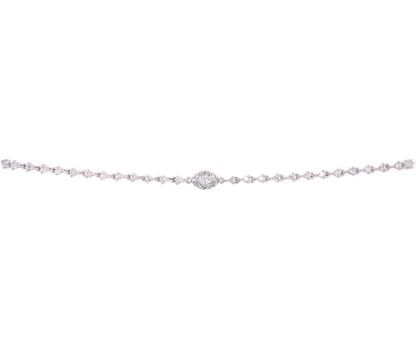 14K White Gold Marquise & Round Diamond Bracelet