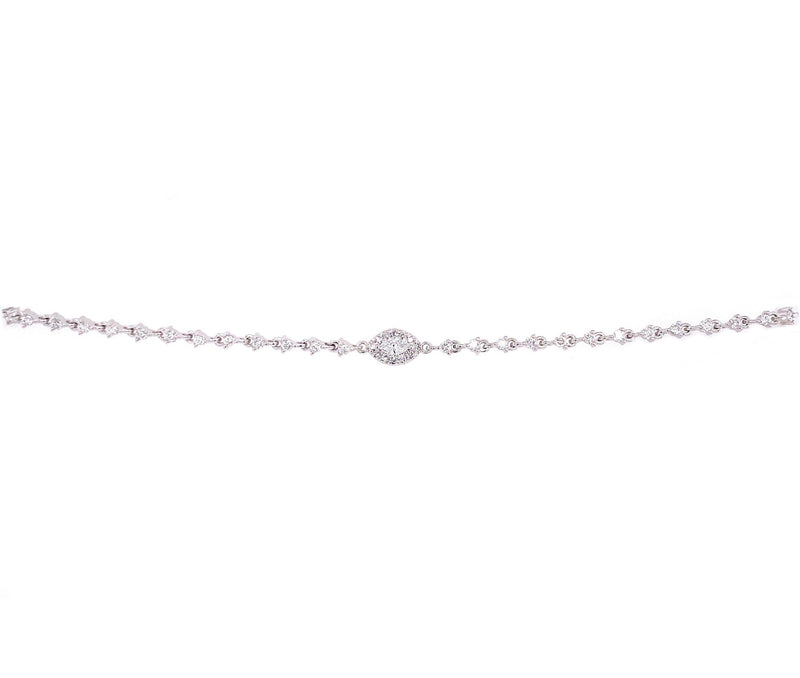 14K White Gold Marquise & Round Diamond Bracelet-Bracelets-majolie-