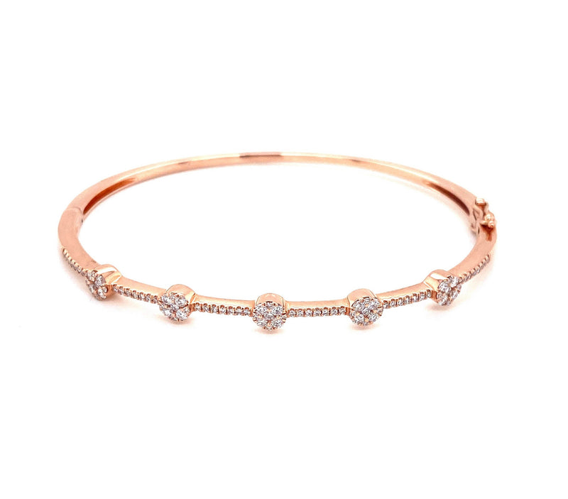 14K Rose Gold Diamond Cluster Station Bangle-Bangles-Maurice's Jewelers-ROSE GOLD-