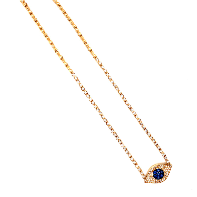 14K Yellow Gold Diamond + Sapphire Evil Eye Necklace-Necklaces-majolie-