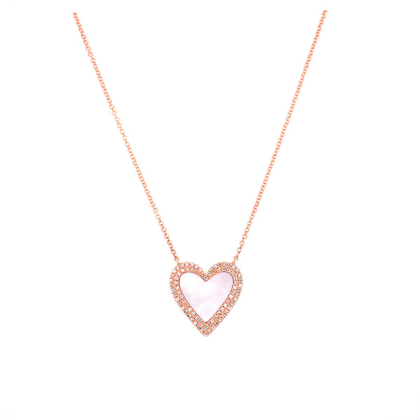 14K Rose Gold Diamond + Mother of Pearl Heart Necklace