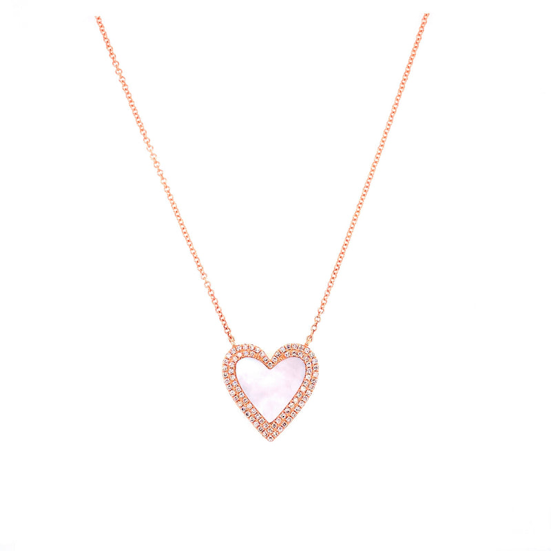 14K Rose Gold Diamond + Mother of Pearl Heart Necklace-Necklaces-Maurice's Jewelers-