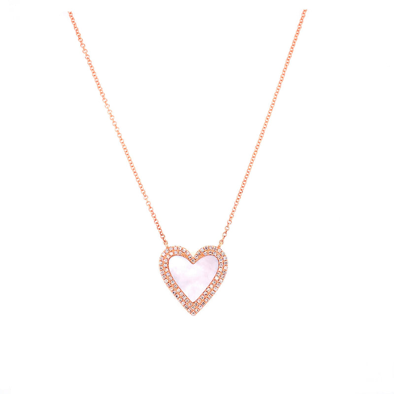 14K Rose Gold Diamond + Mother of Pearl Heart Necklace