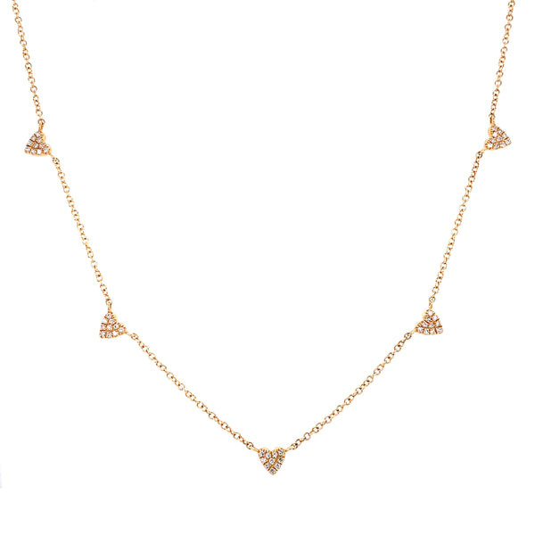 14K Yellow Gold Multi-Mini Diamond Heart Necklace