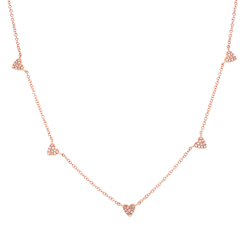 14K Yellow Gold Multi-Mini Diamond Heart Necklace-Necklaces-majolie-Rose Gold-