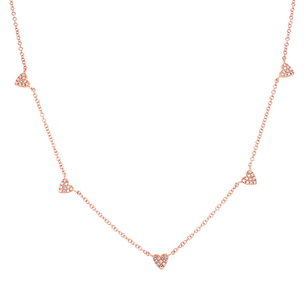 14K Rose Gold Multi-Mini Diamond Heart Necklace