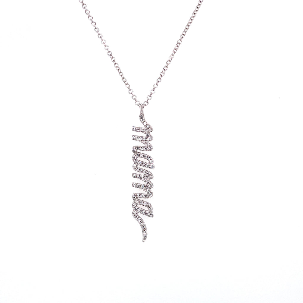 14K White Gold Script Mama Necklace-Necklaces-majolie-
