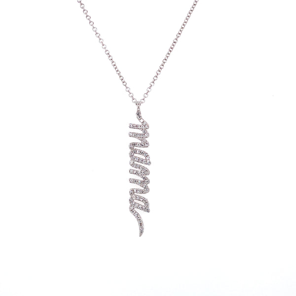 14K White Gold Script Mama Necklace