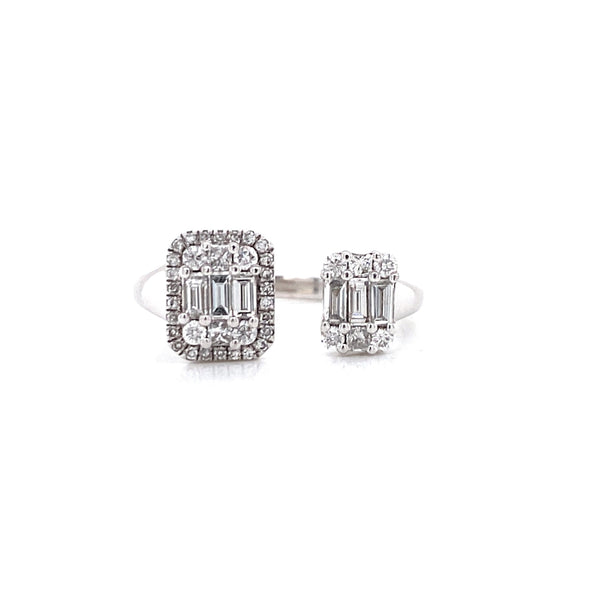 14K White Gold Round + Baguette Cuff Ring-Rings-majolie-