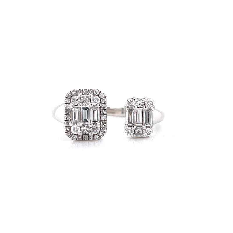 14K White Gold Round + Baguette Cuff Ring-Rings-majolie-