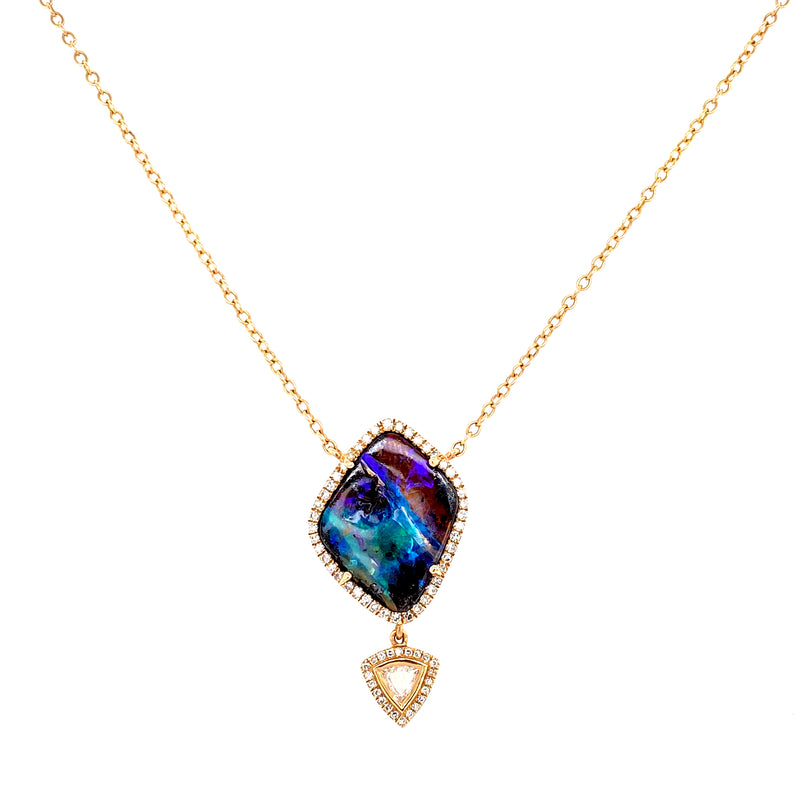 14K Yellow Gold Diamond + Boulder Opal Necklace-Necklaces-majolie-