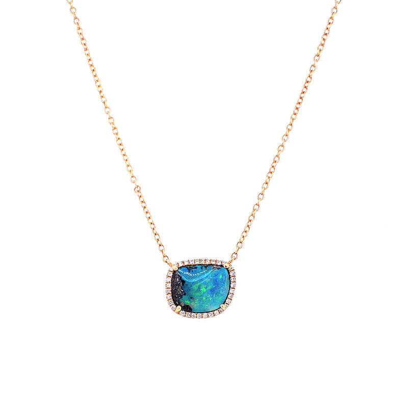 14K Yellow Gold Diamond + Boulder Opal Necklace-Necklaces-majolie-