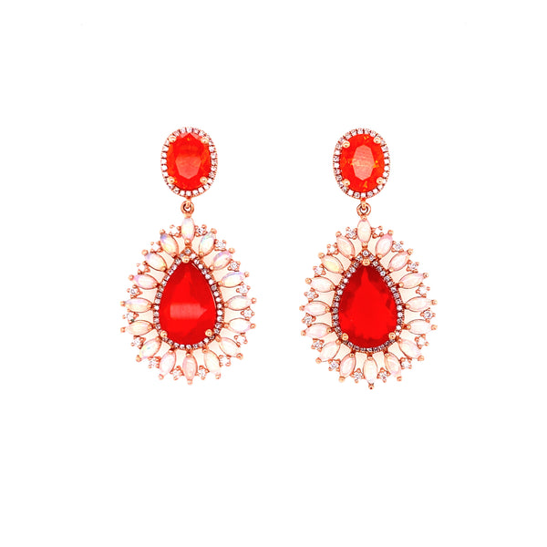 14K Rose Gold Diamond + Fire Opal Earrings