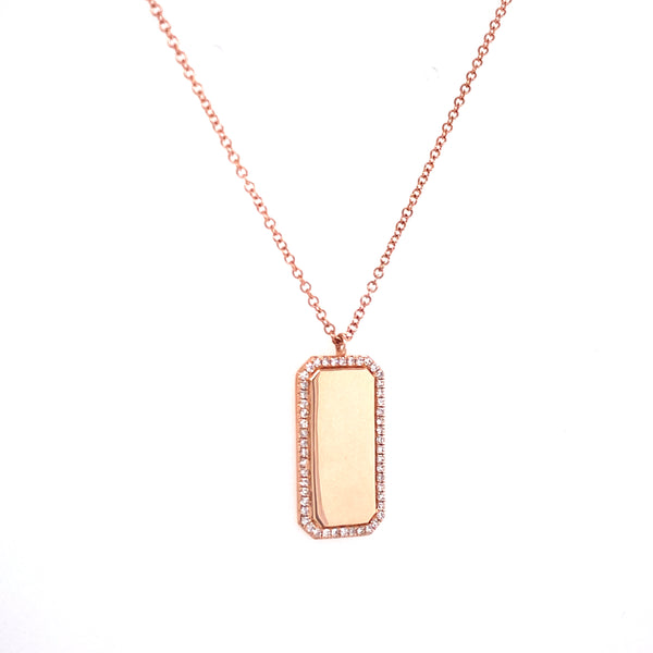14K Rose Gold Diamond Rectangle Dog Tag Necklace-Necklaces-Maurice's Jewelers-