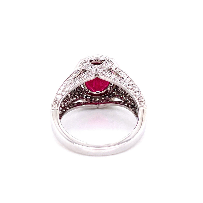 18K White Gold Diamond + Oval Ruby Ring-Rings-pink diamond-