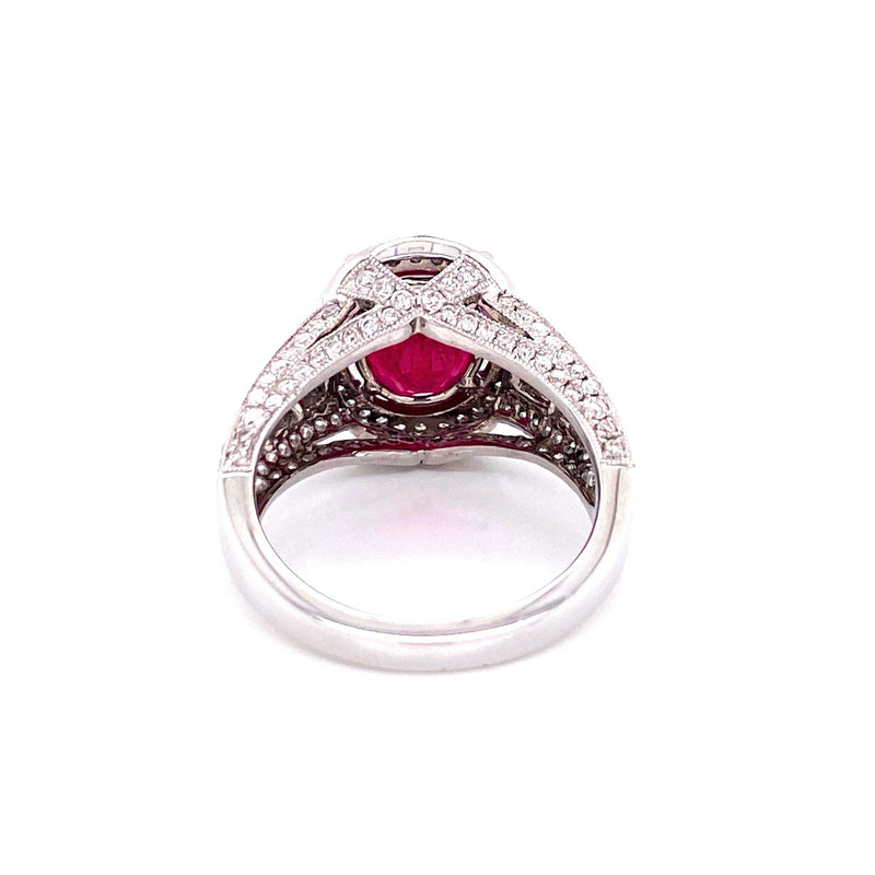 18K White Gold Diamond + Oval Ruby Ring