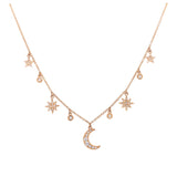 14K Yellow Gold Diamond Moon & Star Charm Necklace